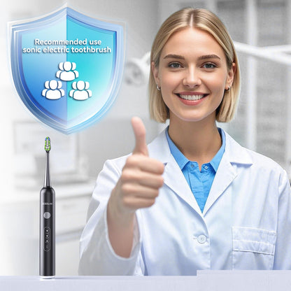 Electric Toothbrush for Adults, Rechargeable Sonic Toothbrush, IPX7 Waterproof Travel Toothbrush Set with Case, 8 Brush Heads, Charger, 2-Min Smart Timer, One Charge Last 60 Days(Black)