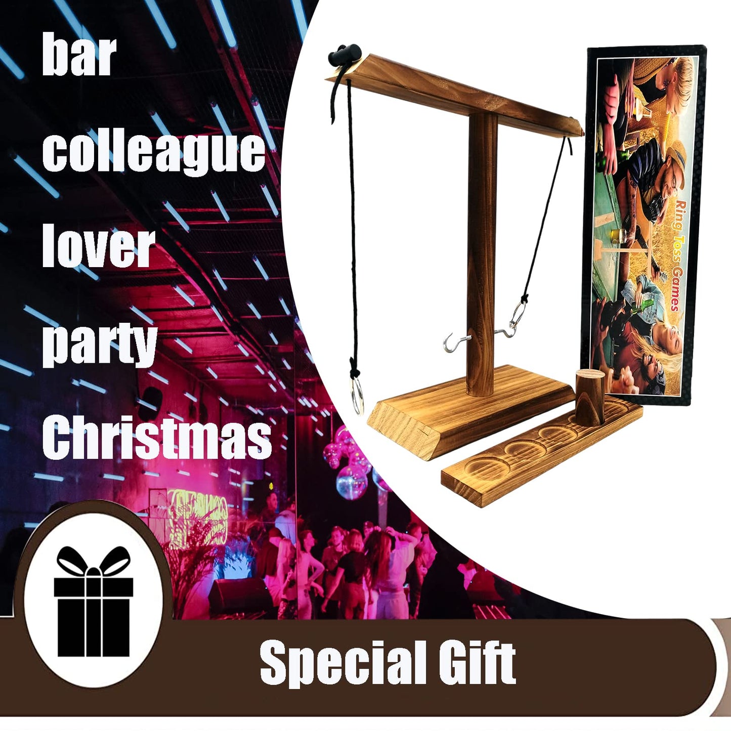Ring Toss Game for Kids and Adults, Large Base Hook and Ring Game, Family-Friendly Indoor Holiday Fun or Outdoor Patio Games, Halloween Games