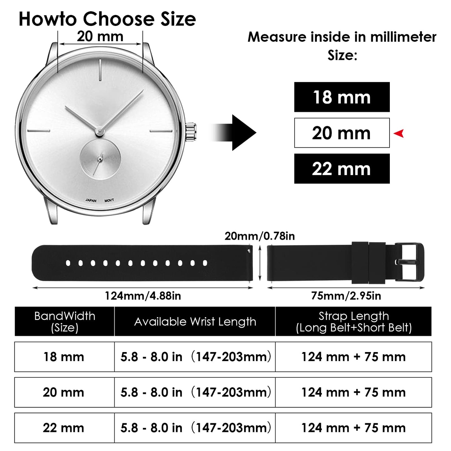 Cobee Silicone Watch Bands, Quick Release Waterproof Soft Rubber Replacement Straps with Black Plated Stainless Steel Buckle Smart Watch Straps Sport Watchbands Wrist Straps for Men Women(20mm-Black)