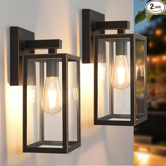 MAXvolador Outdoor Wall Sconce, Exterior Waterproof Wall Lantern Light Fixture, Oil Rubbed Bronze Porch Lights, Anti-Rust E26 Patio Lighting, 2 Pack