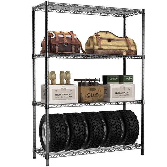 IZEUK 1400 LBS Garage Black Shelving Wide Storage Shelves 4 Tier Adjustable Heavy Duty Metal Wire Rack Standing Shelf Unit for Kitchen Office College Dorm Garage Warehouse 15.8" x 45.8"x 59.4"