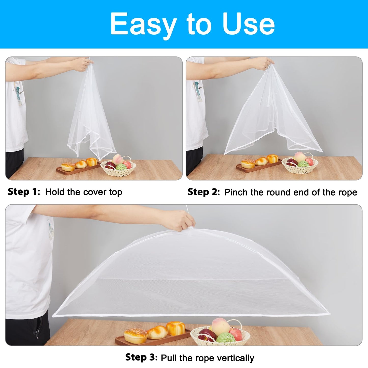 Anpro Food Covers for Outdoors (2 Extra Large with Polyester), Pop-Up Mesh Food Tents, Collapsible Reusable Bug-Proof Nets for Picnics, BBQs & Camping, Stainless Steel Frame