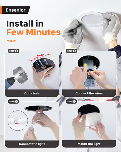 Ensenior 24 Pack 6 Inch LED Recessed Ceiling Light, Dimmable, 4000K Cool White, 1050LM 12W 120V, High Brightness Canless Wafer Downlight - ETL&FCC&IC