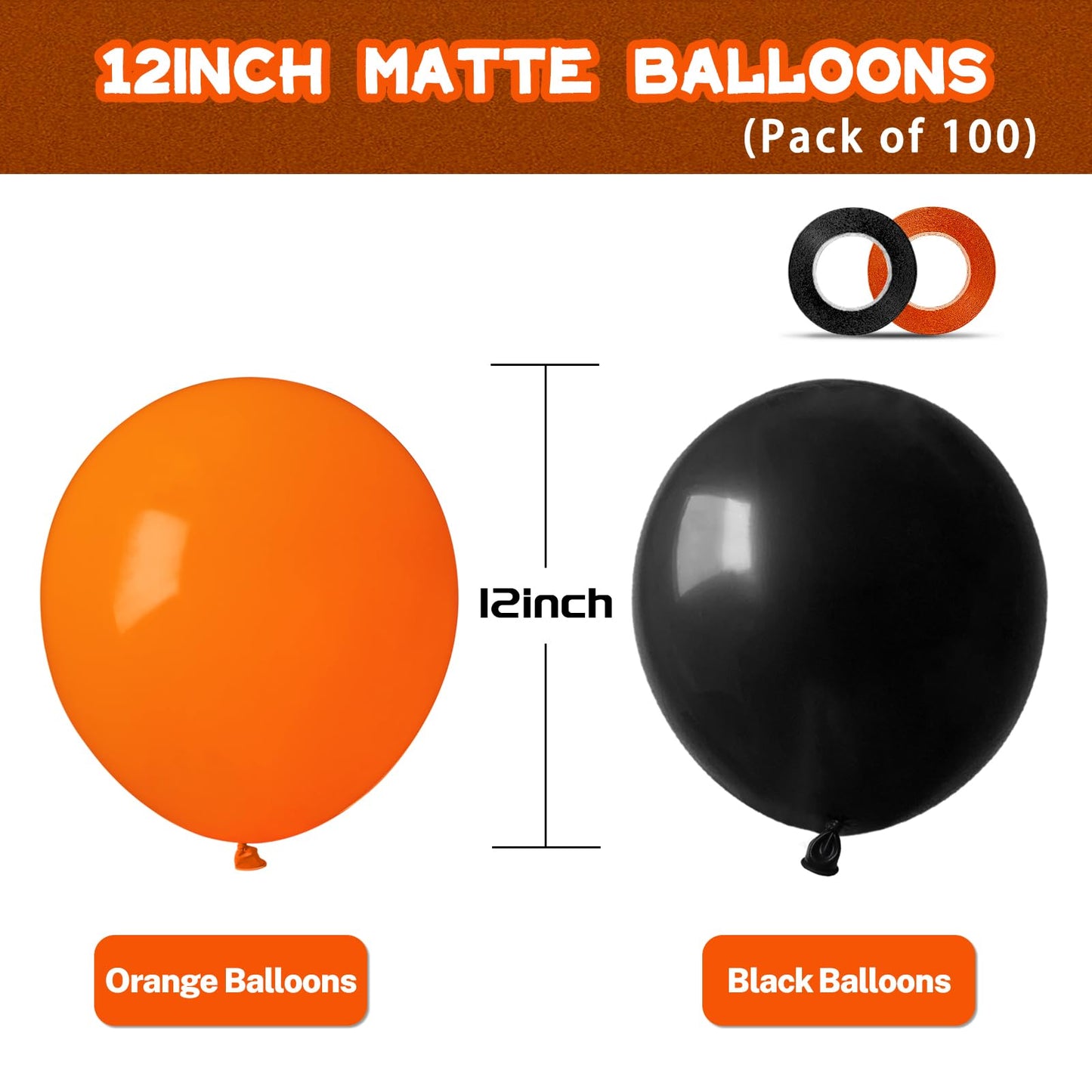 100 Pcs Black and Orange Balloons 12 Inch Halloween Latex Balloons Thicken Helium Party Balloons for Halloween,Wedding, Birthday Party Balloon Arch Garland Decoration