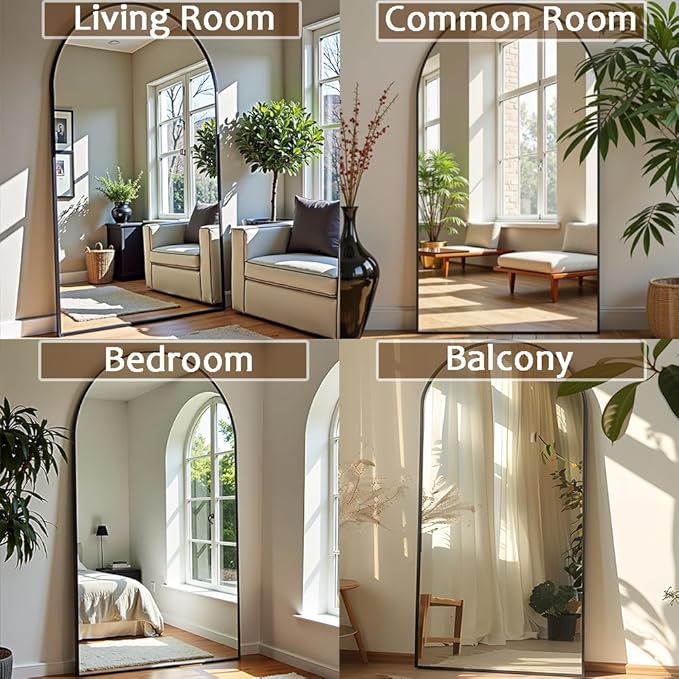 Full Length Mirror, Oversized 81"x41" Arched-Top Floor Mirror, Free Standing Mirrors, Modern Full Body Mirrors with Aluminum Alloy Frame for Bedroom,Living Room, Black