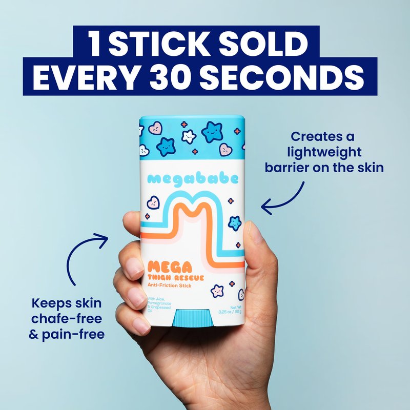 Megababe Mega Thigh Rescue | Jumbo Size Anti-Chafe Stick | Prevents Skin Chafe & Irritation | Thighs, arms, Bra-Lines & More | Summer and Hot Weather Essentials | 3.25oz (Pack of 1)