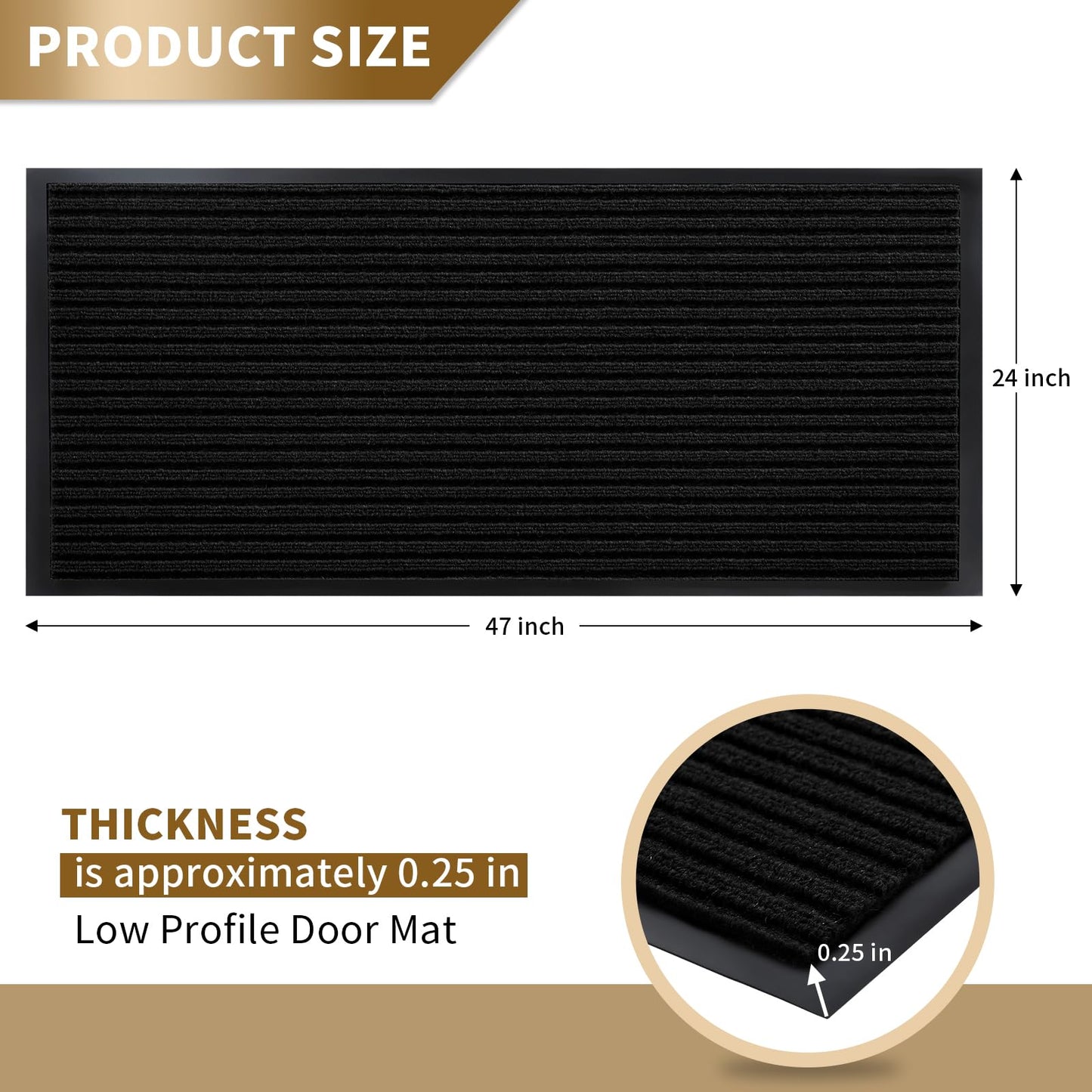 Yimobra Front Door Mat Outdoor Indoor Entrance, 100% Waterproof All-Season All Weather Doormat, Welcome Matt Outside Entry, Non Slip, Low Profile, Heavy Duty Patio Porch Floor Mats,47 x 24,Black