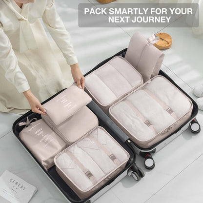9 Set Packing Cubes for Suitcases,Packing Cube with Shoe, Cosmetics, Clothing, and Accessories Bags Packing Cubes for Travel Luggage Organizer Women Men(Beige)