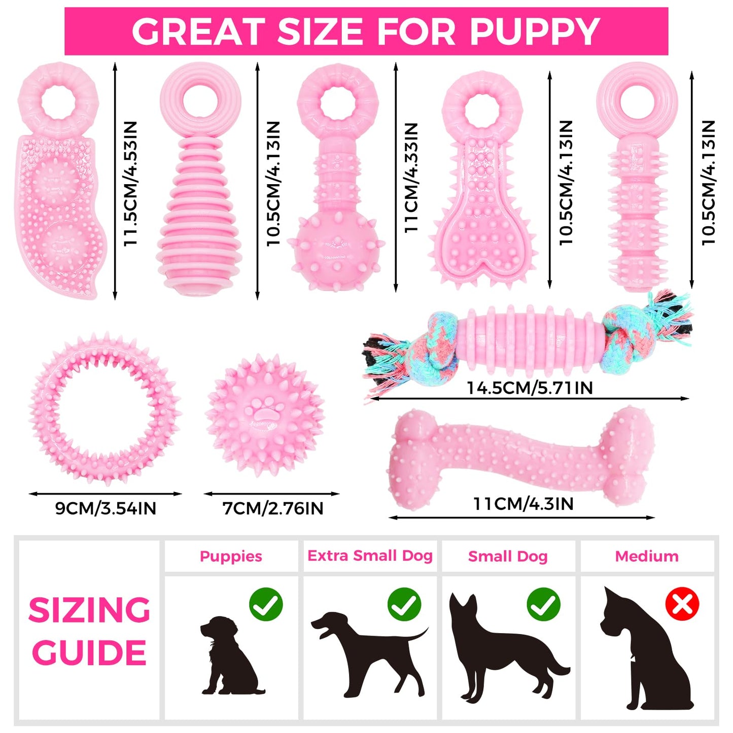 CGBD Puppy Toys, 9 Pack Puppy Chew Toys for Teething, Cute Pink Small Dog Toys, Teething Toys for Puppies, Soft Durable Interactive Dog Chew Toy for Small Dogs