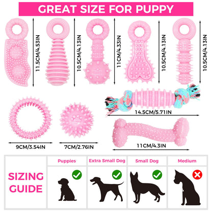 CGBD Puppy Toys, 9 Pack Puppy Chew Toys for Teething, Cute Pink Small Dog Toys, Teething Toys for Puppies, Soft Durable Interactive Dog Chew Toy for Small Dogs