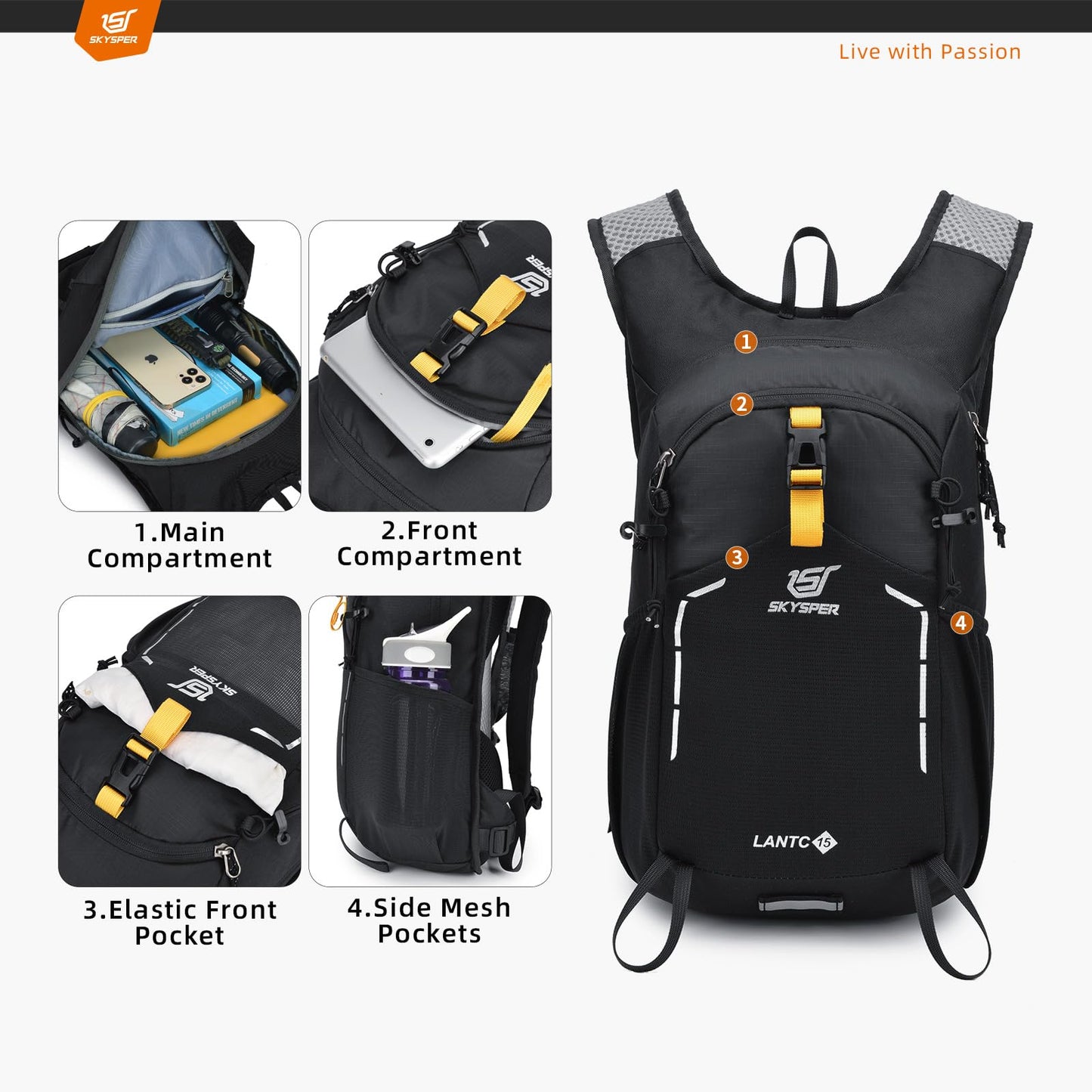 SKYSPER Small Hiking Backpack - 15L Travel Backpack Lightweight Bag Water Resistant Walking Backpack for Women Men