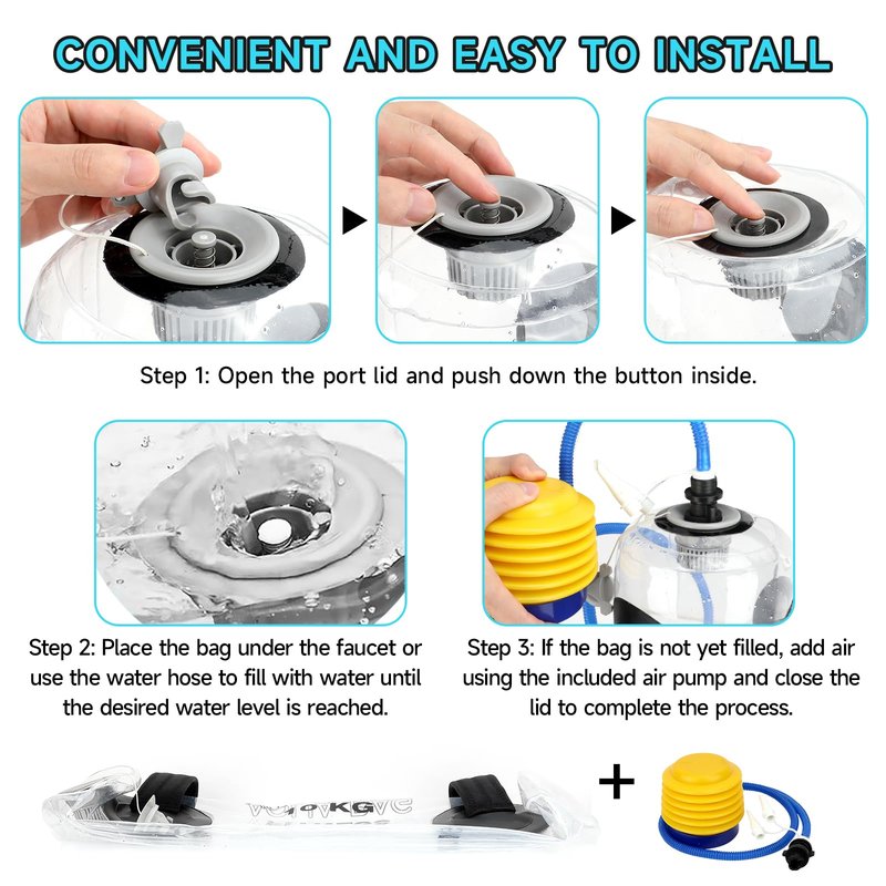 Adjustable Tidal Tank Aqua Water Bag Water Weight Portable Aqua Workout Bag for 33lbs Versatile Water Training aid Equipment Full Body Weight Exercise Equipment for Indoors and Outdoors
