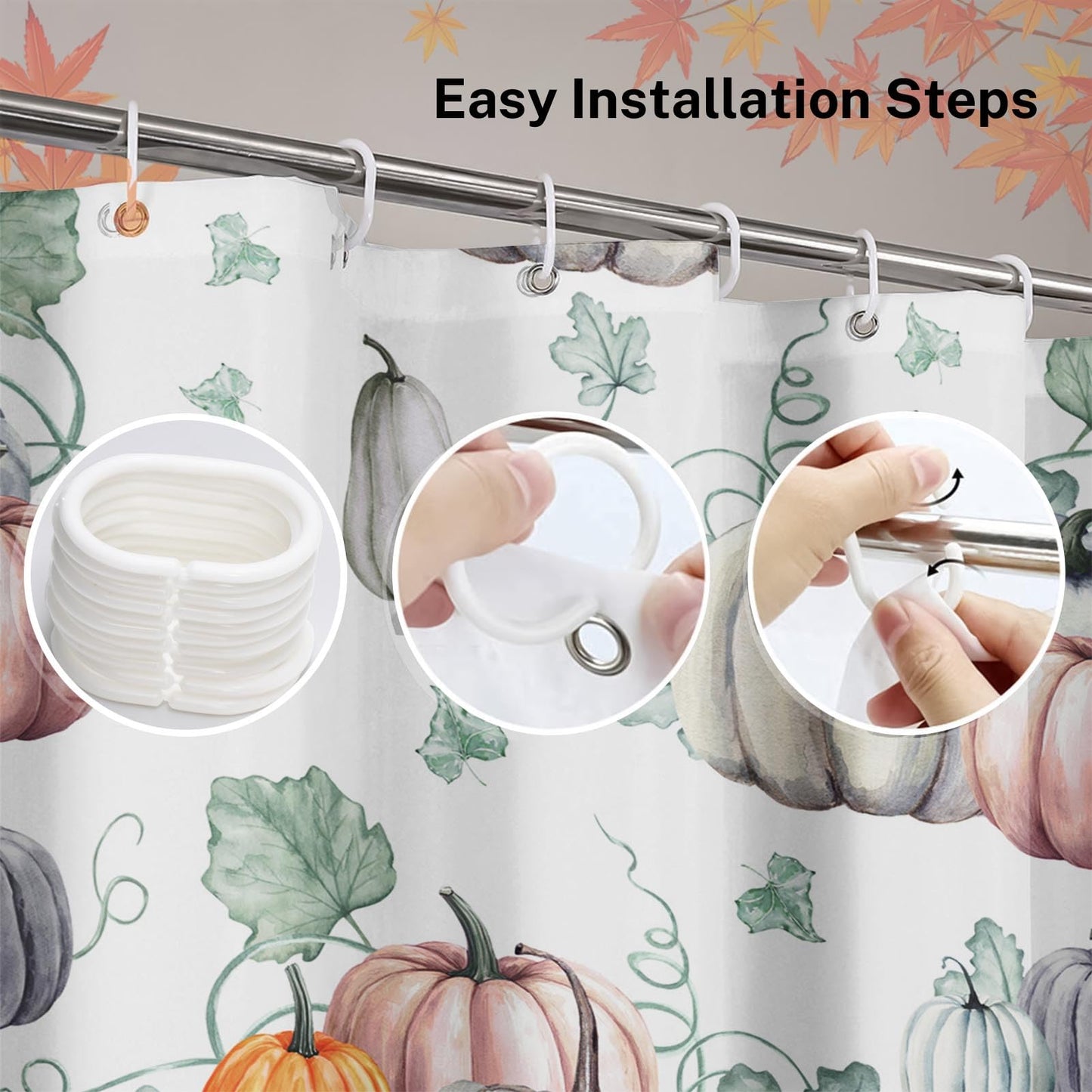 Emvency Shower Curtain Pattern Watercolor Pumpkins It is Thanksgiving Halloween Recipe Fall Bathroom Decor Waterproof Polyester Fabric 60 x 72 inches Set with Hooks