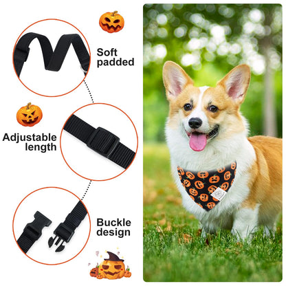 E-Clover Halloween Dog Collar - Pumpkin Dog Collar Bandana & Matching Scrunchie Adjustable Dog Collars Girl Boy for XS Small Dogs Puppy Owner Gift