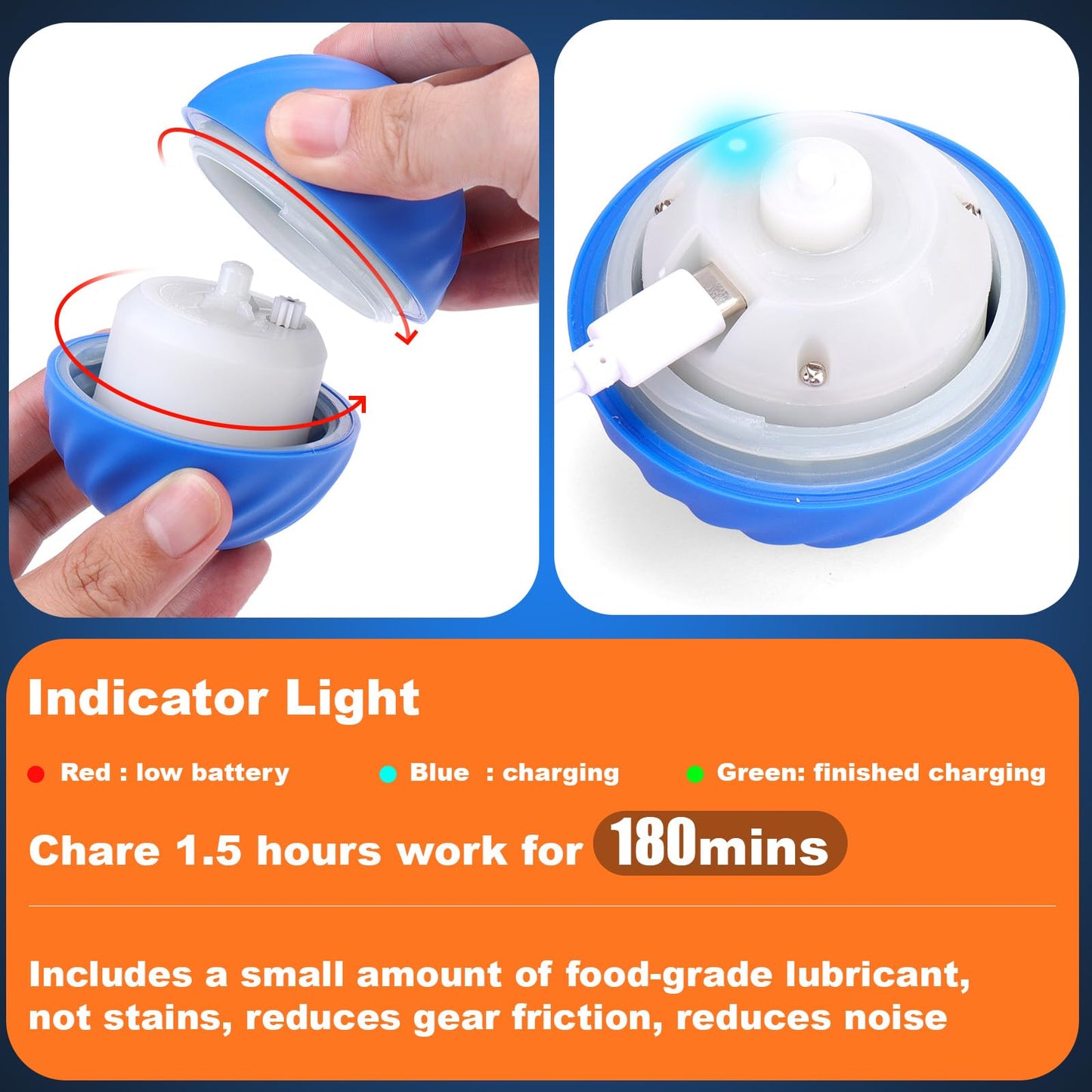 BABORUI Interactive Dog Toys, Moving Dog Toy Ball with Cover, Self Rolling Dog Ball for Small/Medium/Large Dogs, Automatic Dog Toys to Keep Them Busy (Large Blue)