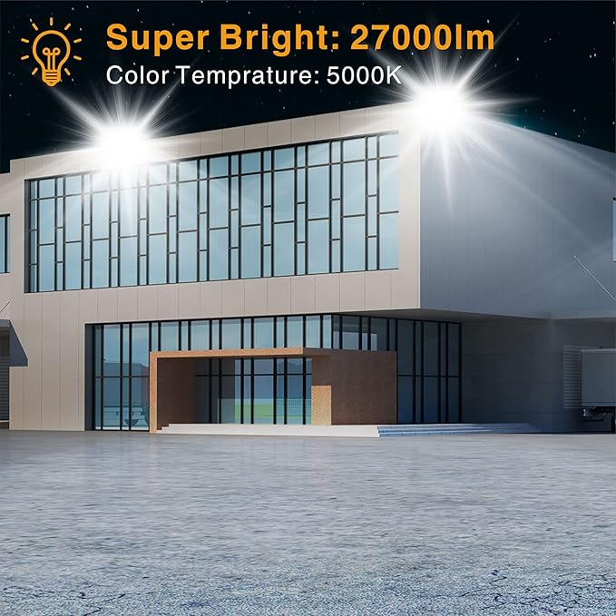 STASUN LED Flood Light Outdoor, 300W 27000lm Outdoor Lighting with 330° Lighting Angle, 5000K, 3 Adjustable Heads, IP66 Waterproof LED Exterior Security Area Lights for Yard, Stadium, Parking Lot