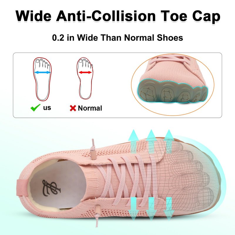 LeIsfIt Barefoot Shoes Women Wide Toe Box Walking Shoes Minimalist Trail Running Hiking Footwear Non-Slip Breathable Slip on Sneakers Pink Size 9