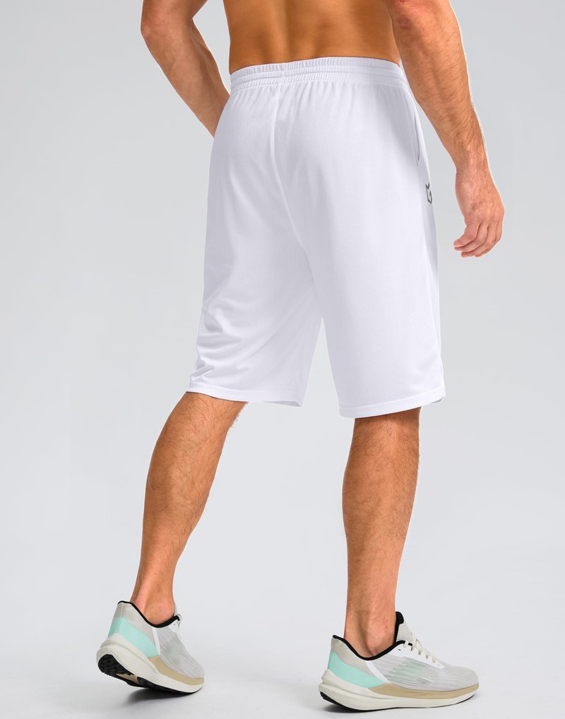 G Gradual Men's Athletic Shorts with Pockets 9" / 11" Long Basketball Shorts Lightweight Quick Dry Gym Workout Shorts for Men(White,XXL)