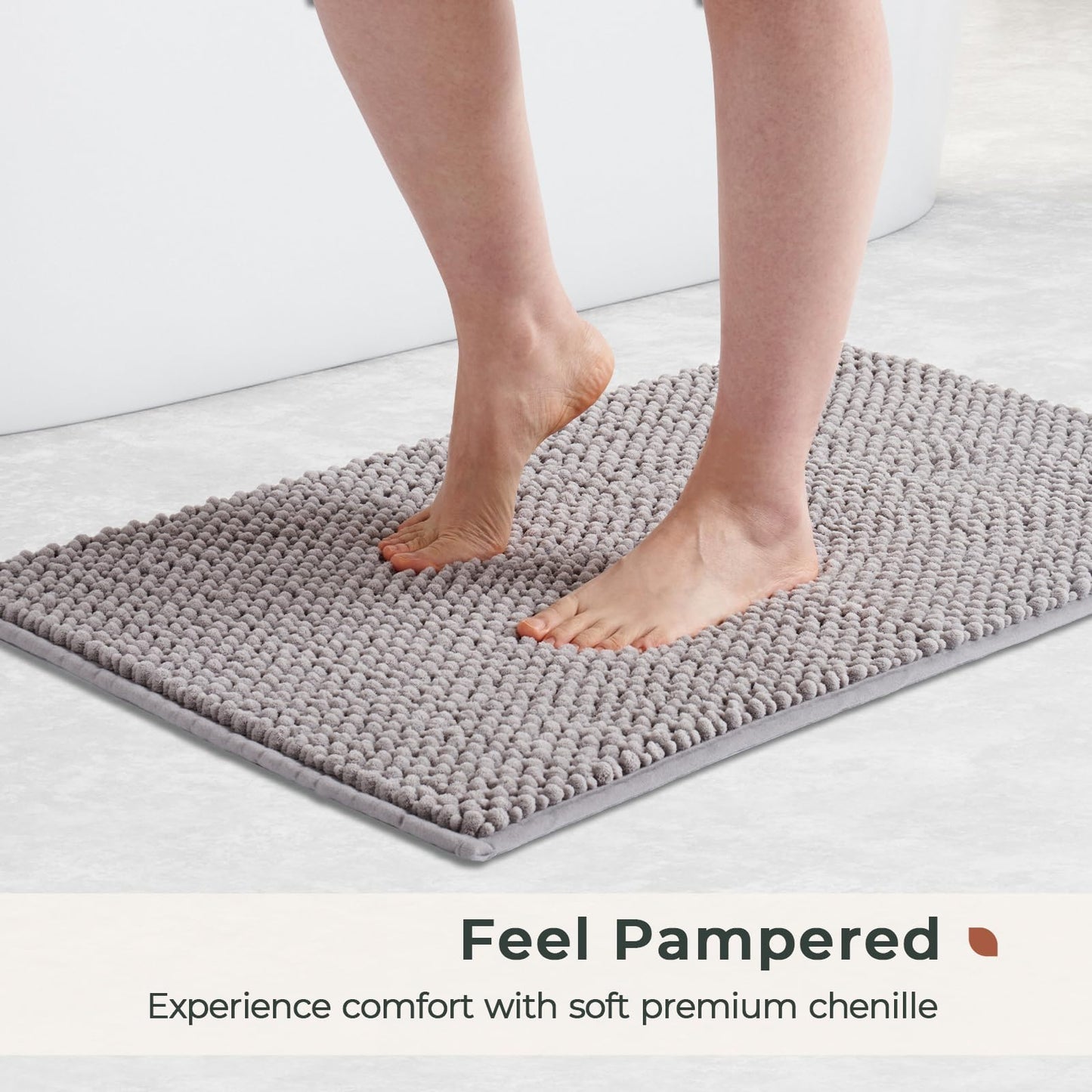 FRESHMINT Chenille Bathroom Rugs Sets 2 Piece 17"x24"+20"x47", Non-Slip Bath Mats Set for Bathroom, Absorbent Bath Rug, Washable Set of 2 Shower Floor Mat Runner, Gray