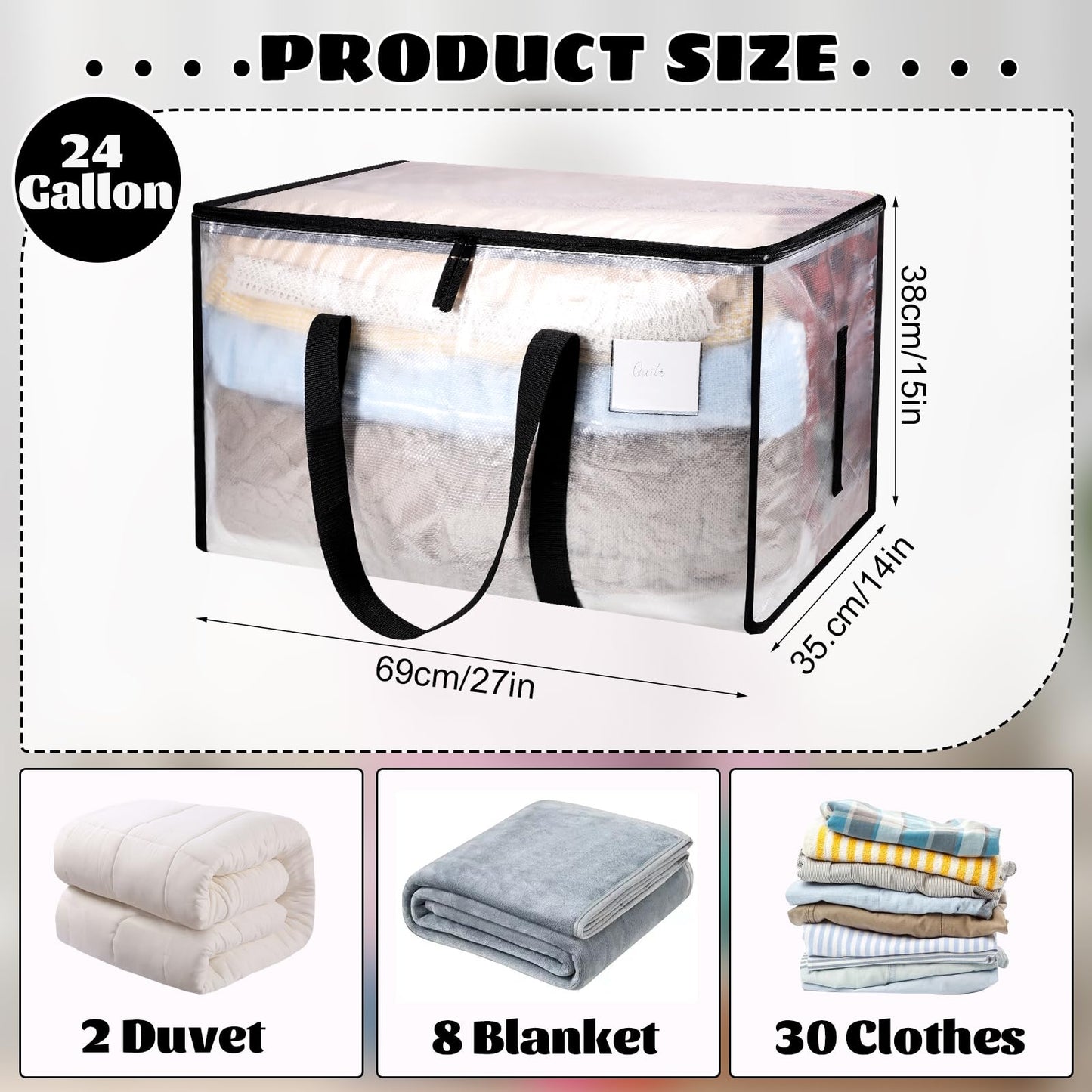 Dntorx 4 Pack Large Clothes Storage Bags with Lids Clear Moving Bags Heavy Duty Moving Totes Packing Bags with Zips for Moving Clothes Bedding Duvet Toys Christmas Storage Containers