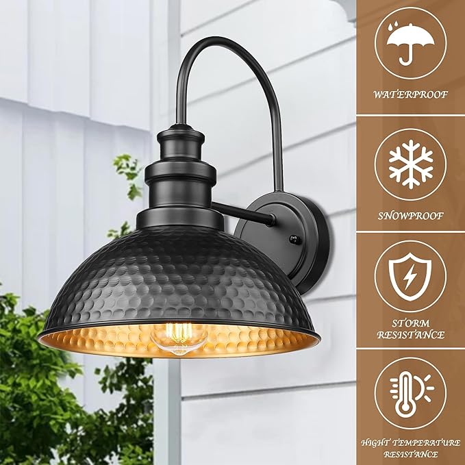 Casia Outdoor Farmhouse Barn Lights, Rustic Outdoor Wall Sconce, Exterior Wall Lights, Front Door Mounted Lighting Fixture,Vintage Gooseneck Lighting (Black, 4 Pack)