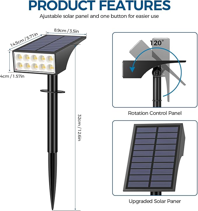 Solar Lights Outdoor Waterproof IP65, [12 Pack/4 Modes] Spot Solar Light for Outside, Dusk to Dawn LED Solar Powered Yard Garden Landscape Lighting Spotlights for Path Patio Walkway, Warm White