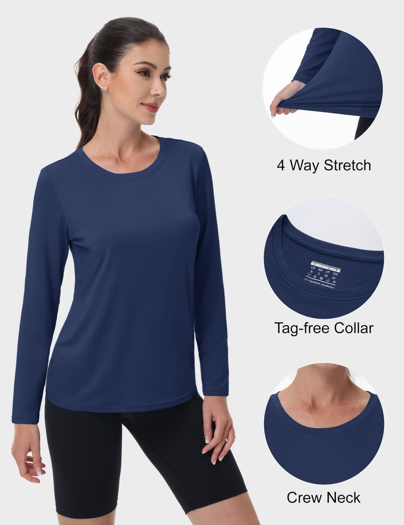 MAGCOMSEN SPF Shirts for Women Long Sleeve Quick Dry Lightweight T-Shirts Athletic Running Hiking Workout Tops Navy Blue M