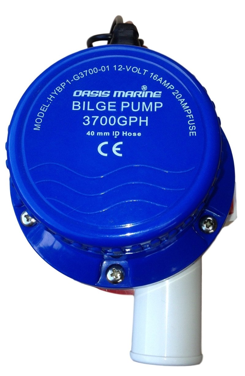 OASIS MARINE 3700 GPH 12V Submersible Marine Bilge Pump for Boats – Saltwater & Freshwater, 1.5" Hose Outlet, Separate Float Switch Included, Heavy Duty, Stainless Steel Shaft, Corrosion Resistant