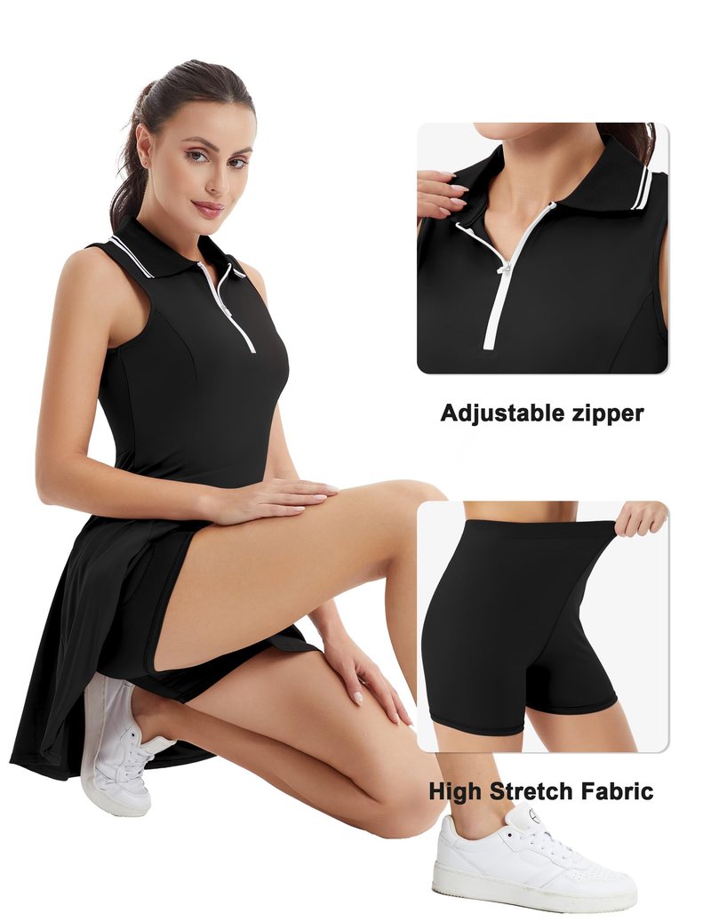FKEEP Womens Soft Tennis Dress, 01 Black, Large US