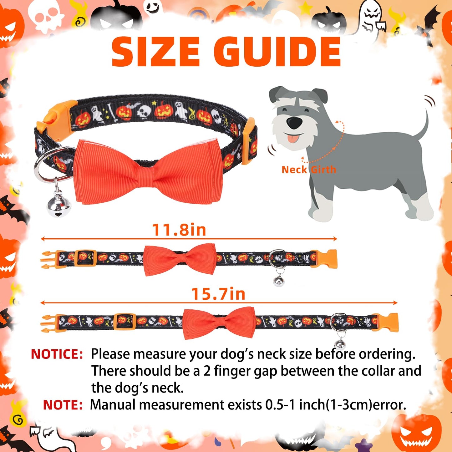 PUPTECK Halloween Bowtie Dog Collar with Bell 2 Packs, Adjustable Breakaway Puppy Collar, Sweet Gift for Small Dogs Pets, 11.8-15.7 in