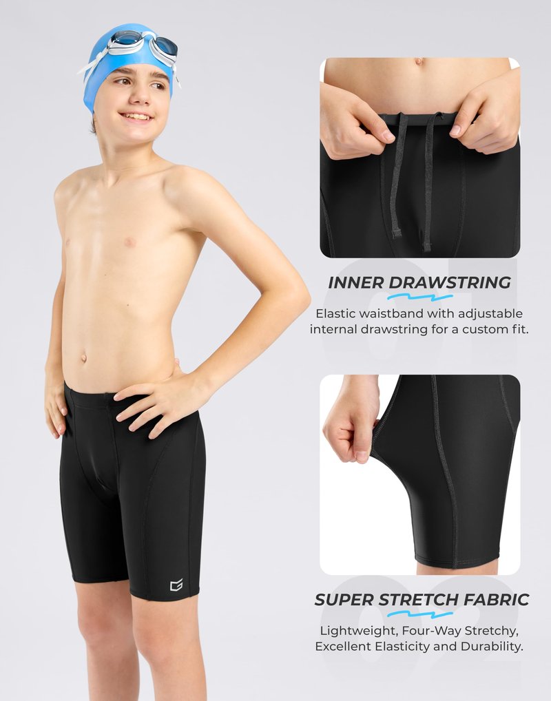 G Gradual Boys Swim Jammers Youth Competitive Swim Team Trunks Quick Dry Stretch Racing Swimsuit Swimming Shorts for Boy(Black,M)
