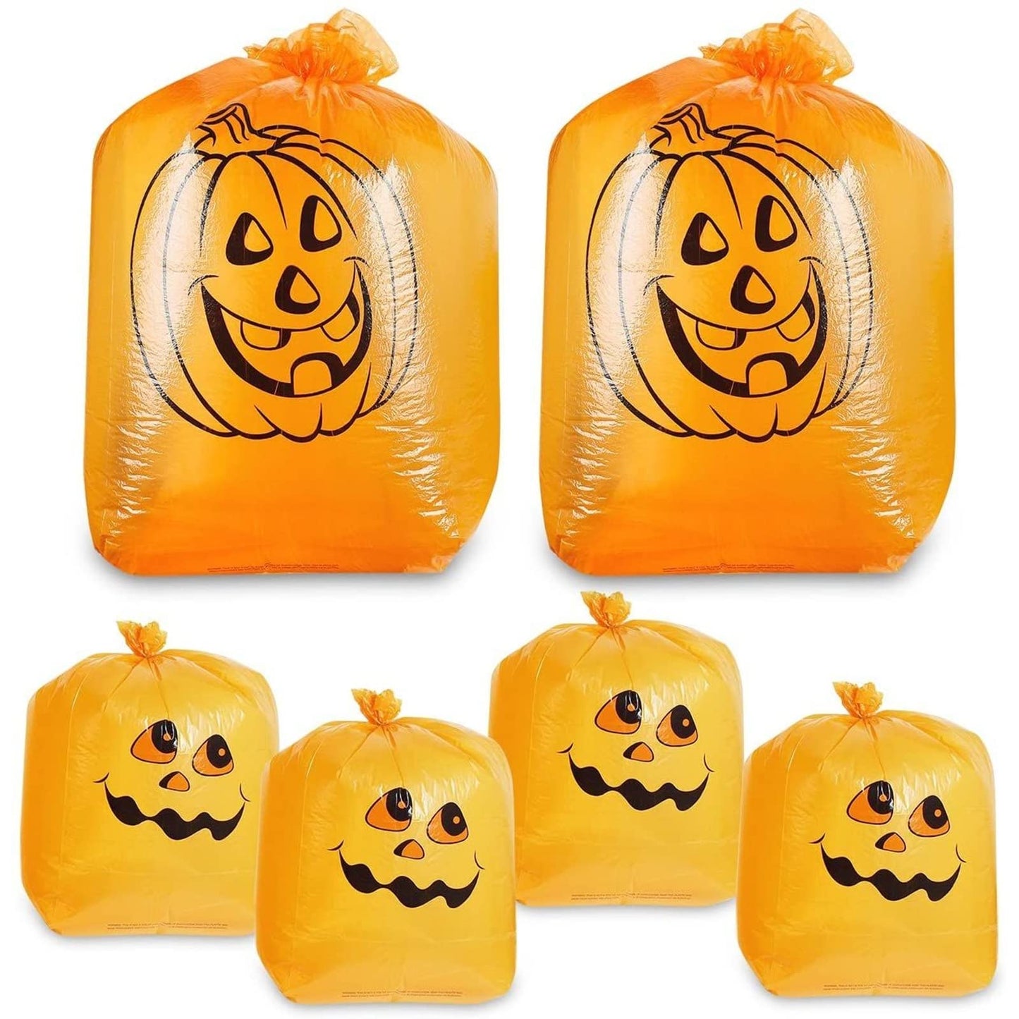 Juvale Pumpkin Yard Bags - 6-Pack Orange, 4 Small 8-Gal & 2 Medium 34-Gal - Halloween Leaf & Yard Waste Bags - Durable Decorative Sacks for Halloween Party Supplies