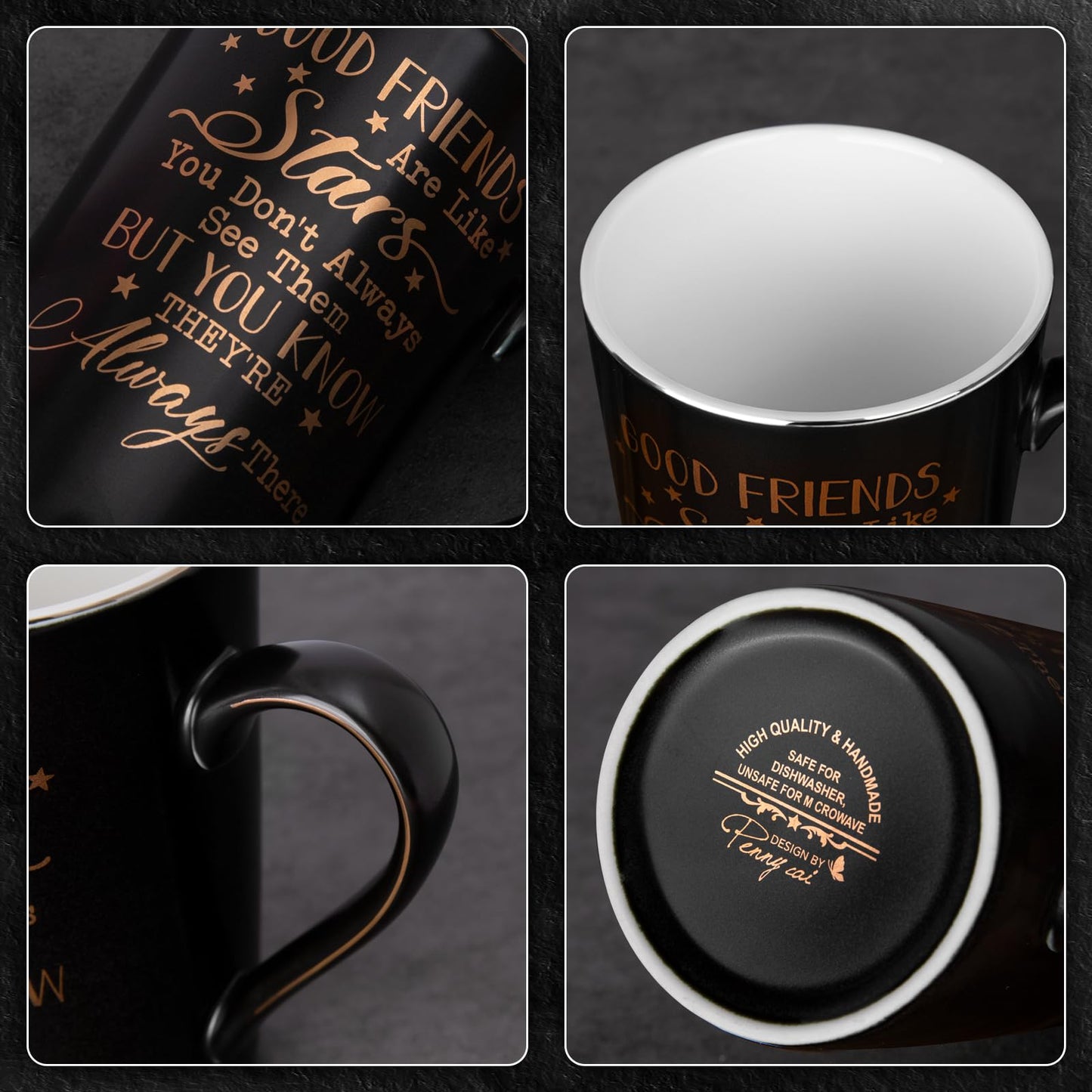 Best Friend Birthday Gifts for Women, Friendship Gifts for Women, Unique Birthday Valentines Day Gift Ideas for Her, Friends Female, Besties, BFF Ceramic Marble Coffee Mug Gift Box Printed Gold 14 oz
