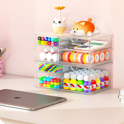 2 Pack Desk Organizers, Makeup Organizer Storage With 7 Drawers, Desktop Office Supplies, Clear Desk Accessories, Dustproof Drawer Organizer and Storage for Make Up, Jewelry, Pen, Desktop Stationary