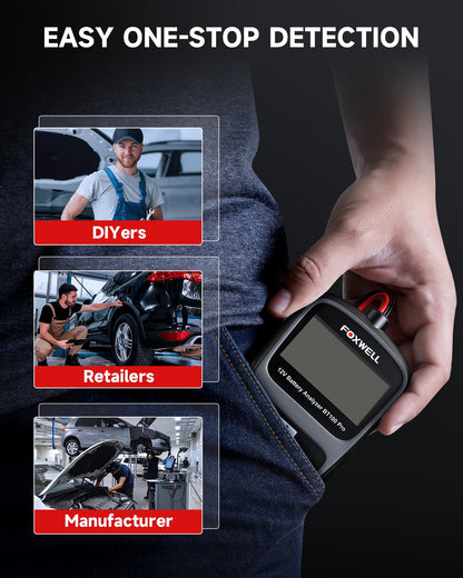 FOXWELL BT100 PRO 12V Car Battery Tester, 100-1100CCA Battery Load Tester, Automotive Digital Analyzer for Cars Trucks Motorcycles SUVs and Marine