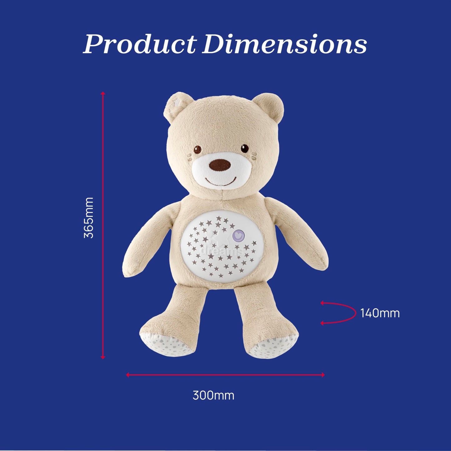 Chicco First Dreams Teddy Bear with Night Light, Neutral | Projects Stars, Lighting Effects, Relaxing Music, Calming for Baby