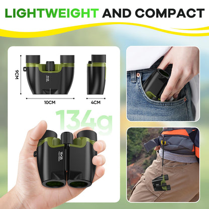 High Powered 15x25 Compact Binoculars for Adults&Kids with BAK4 Prism,FMC Lens,Waterproof Binocular with Low Light Vision,Small Binoculars for Cruise Ship/Theater/Travel/Sightseeing (Green)