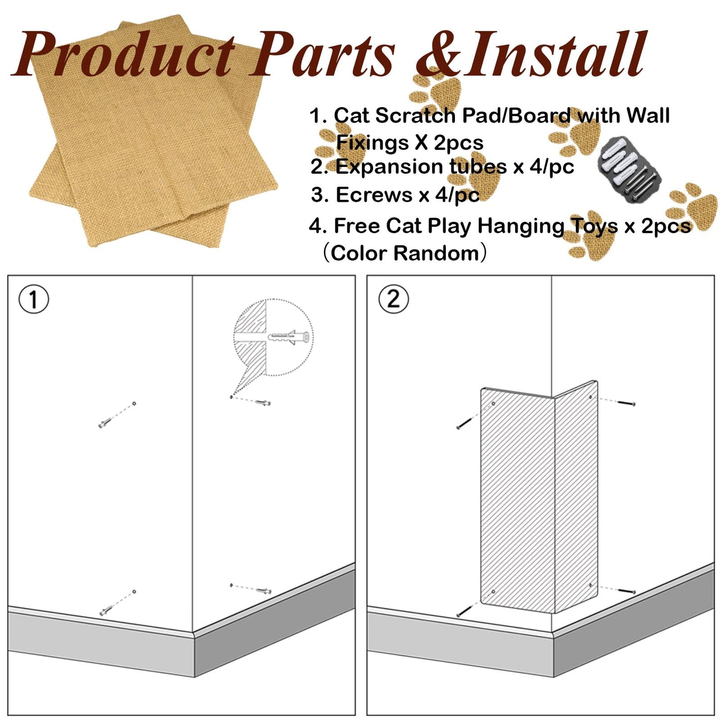 Hutpet 2Pcs Packing Foldable Cat Scratcher Board,Sofa Wall Corner Cat Scratching Pads, Horizontal Cats Scratcher Guards for Furniture Wall Cat Scratchers for Indoor Cats