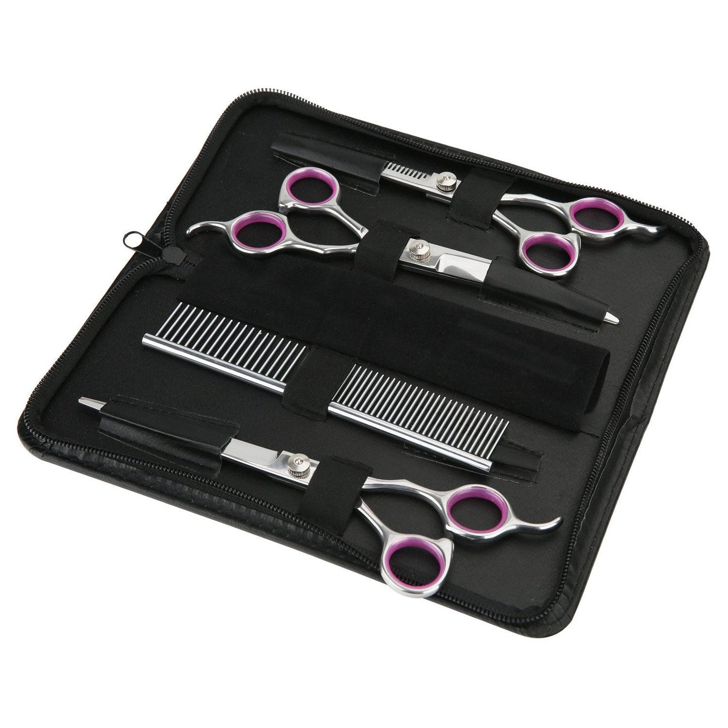 GEMEK Pet Grooming Scissors Set 4 Pieces Stainless Steel Pet Trimmer Kit Used for Dog Cat and More Pets - with 7.5-inch Cutting Scissors, Thinning Shear, Curved Scissors, Grooming Comb