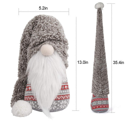 D-FantiX Christmas Gnome Plush 13 Inch Large Swedish Tomte Gnome Ornaments with Long Hat Holiday Scandinavian Christmas Decorations for Home (Grey, Nose Without Light)