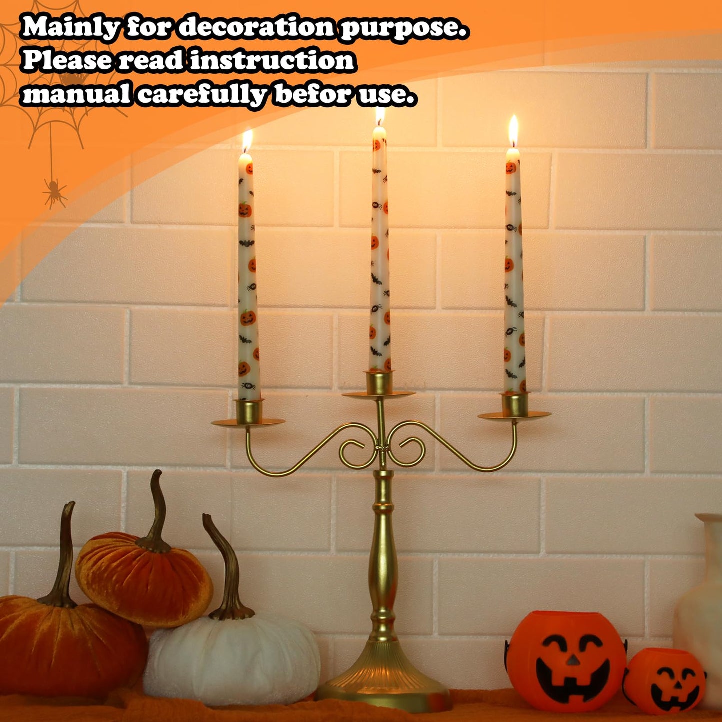 Tuitessine Halloween Taper Candles Decorative 10 Inch Tall Candle Set of 4 Unscented Pumpkin Bat Spider Candlesticks Halloween Dinner Table Decorations Party Decor Spooky Candles Gift