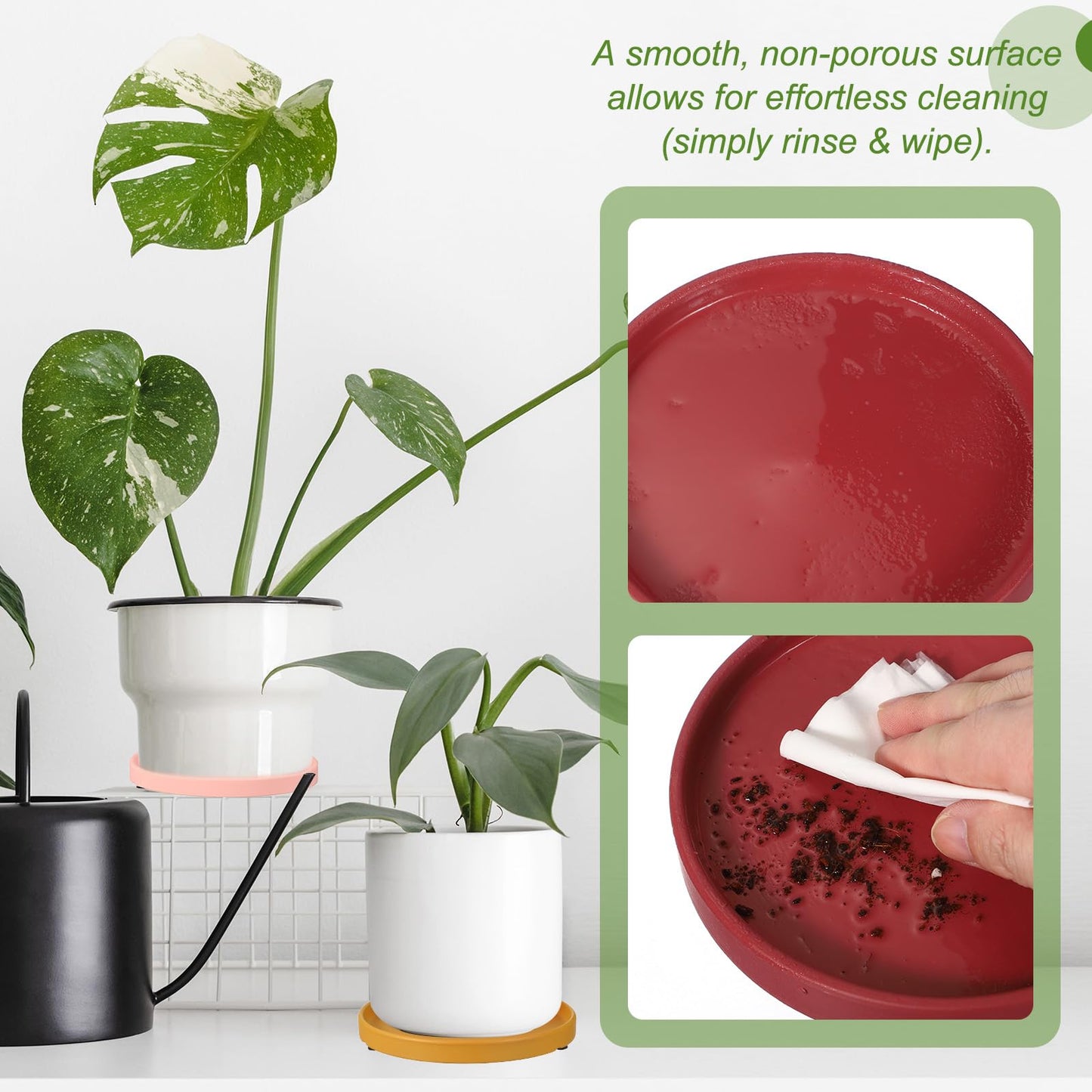 YELARXI 6.7 Inch Ceramic Plant Saucers, Round Flower Planter Water Trays Ceramic Plant Saucer Pot Tray -Fitting for (Outdoor/Indoors/Garden/Planting/Water/Flower/Coffee) Matte Black