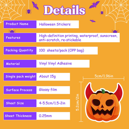 OHOME Halloween Stickers | 100 PCS Halloween Party Favors - Halloween Games Toys Gifts Party Supplies - Crafts Accessories Treats Bulk for Classroom