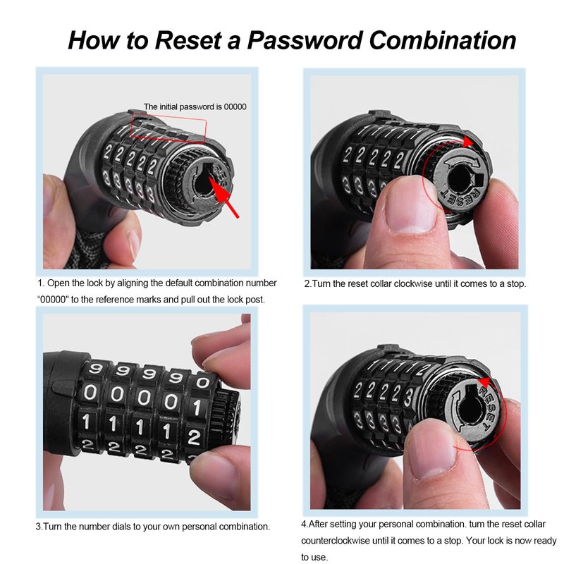 Monotre 5-Digit Resettable Combination Heavy Duty Anti-Theft Bike Chain Lock, 3.9ft Long Keyless Security Bike Lock for Bicycles, Scooters, Motorcycles, Doors, Fences