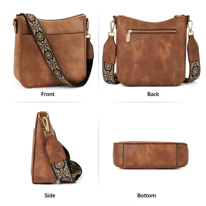 BOSTANTEN Crossbody Bags for Women Trendy Vegan Leather Hobo Purses Shoulder Handbags With Wide Shoulder Strap Brown