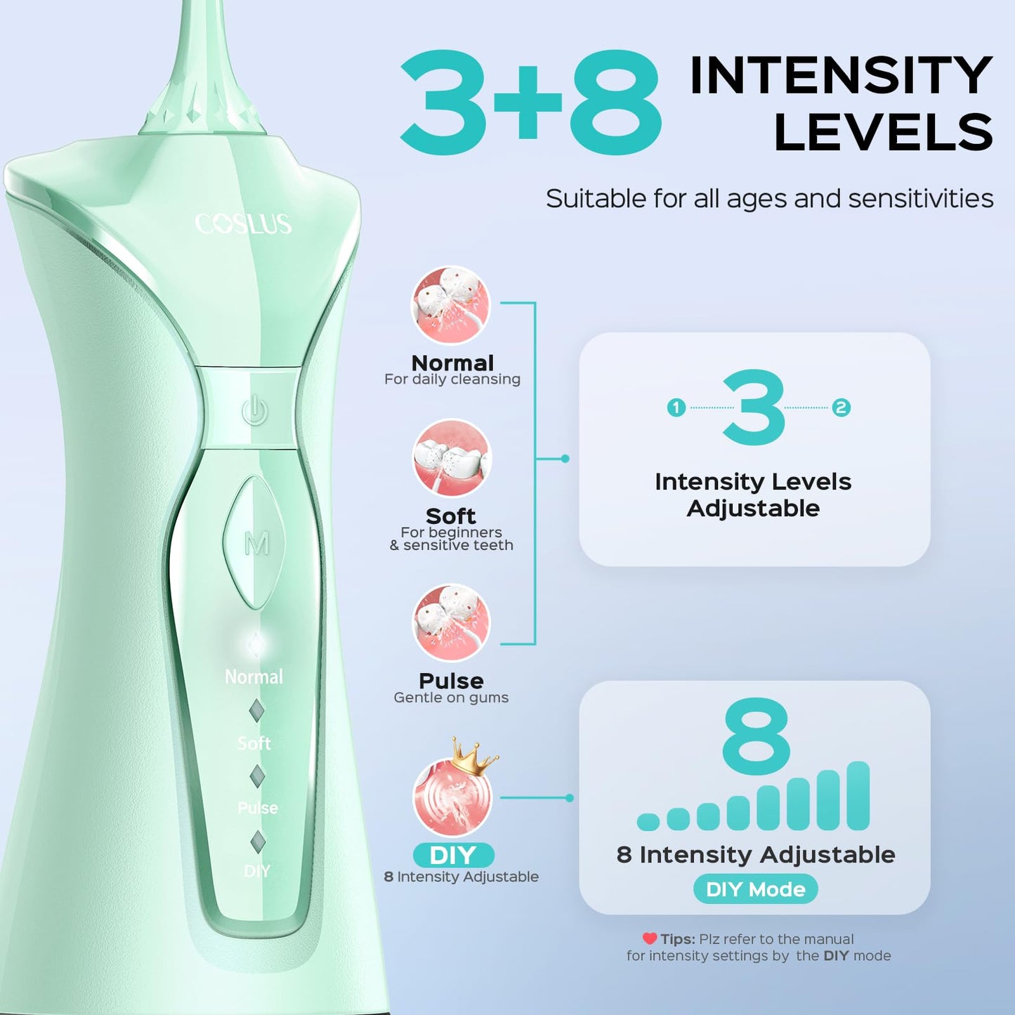 COSLUS Water Dental Flosser Pick for Teeth: 4 Modes Cordless Portable 300ML Larger Tank Water Teeth Cleaner IPX7 Waterproof Flossing Cleaning Picks for Home Travel Black C30(FC5360)