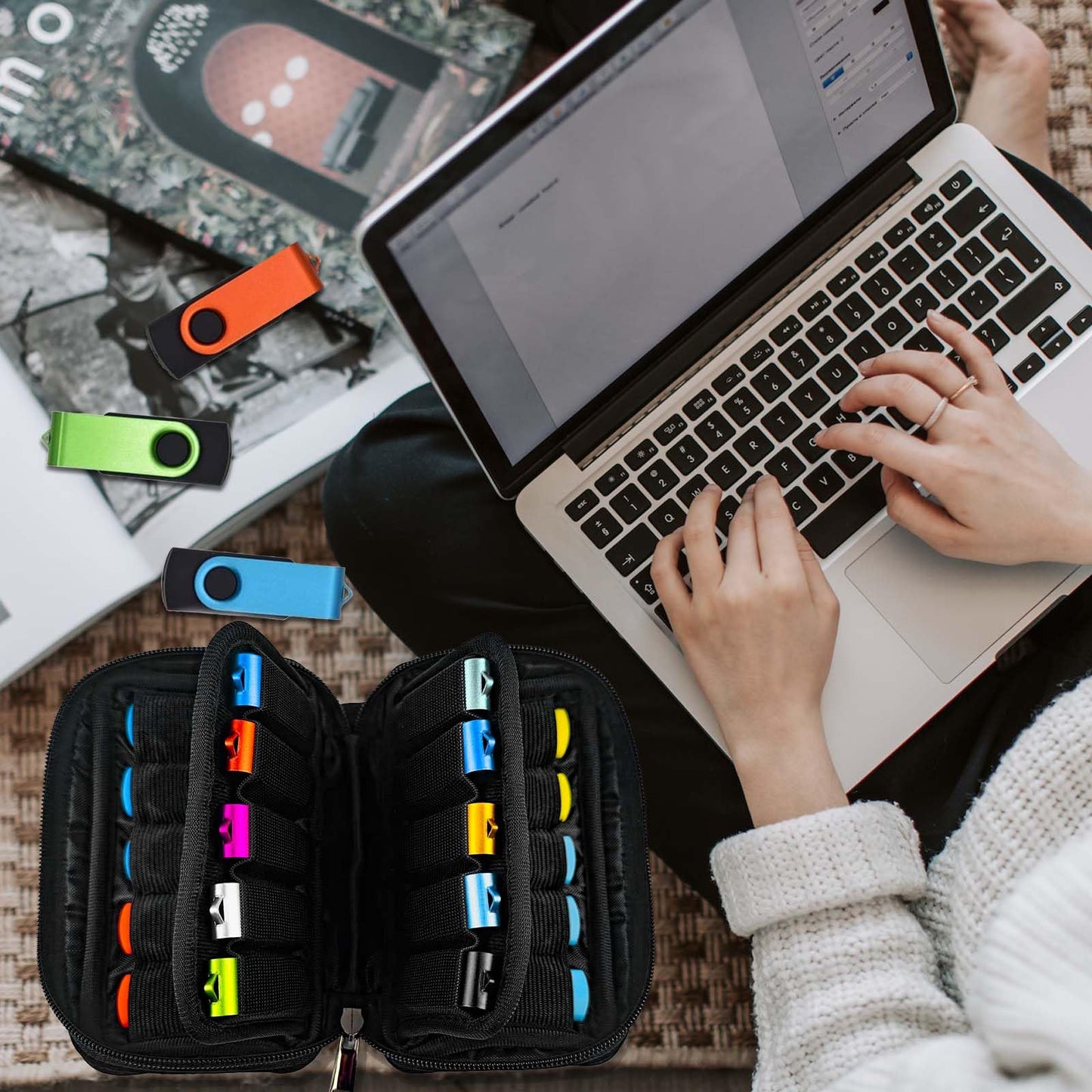 Flash Drive Case 20 Slots USB Storage Case JBOS USB Holder Storage Bag for USB Flash Drive Electronic Accessories Organizer for USB Flash Drive, USB Case, Thumb Drive Caes, Jump Drive Case