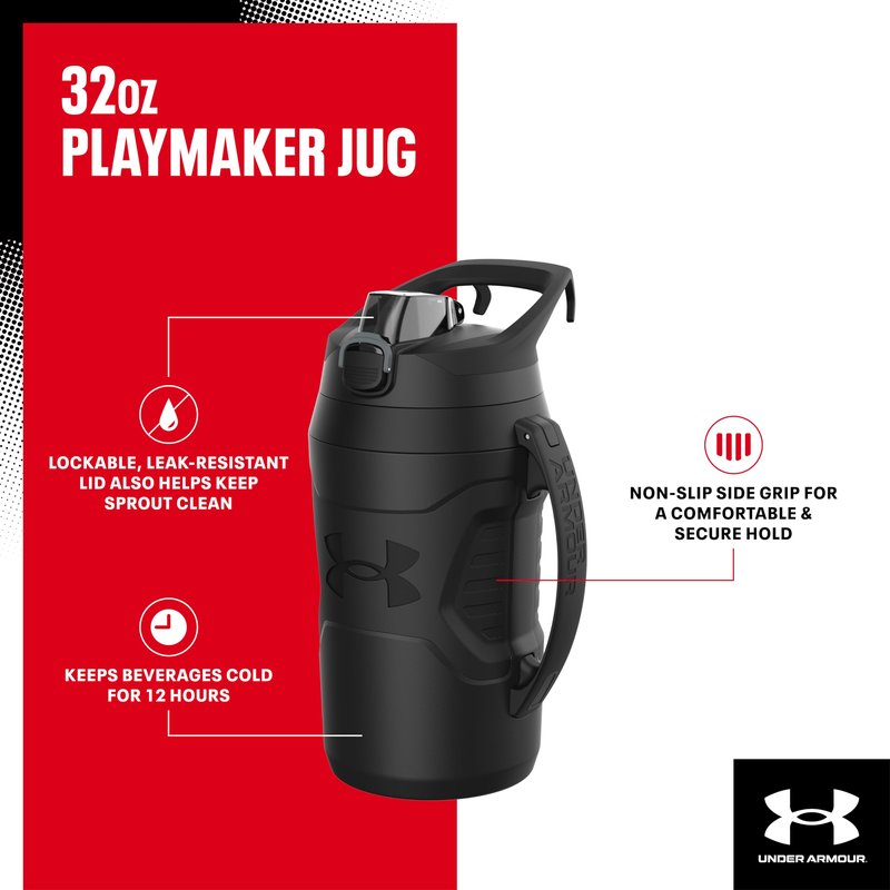 Under Armour 32 oz Insulated Water Bottles - Sports Water Jug with Fence Hook, Leak Resistant for Baseball, Football & More, 32 oz Insulated, Royal/Black