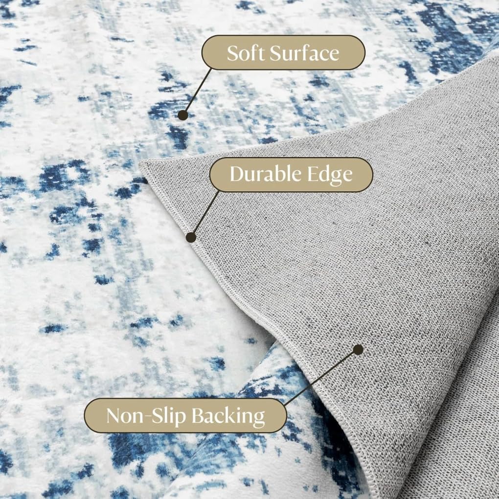 Beige White Gray Marble Texture Irregular Shaped Rug for Living Room Bedroom Nursery Machine Washable Shaggy Carpet Unique Aesthetic Art Deco Rugs Non Slip Under Dining Coffee Table Floor Mat 5x7