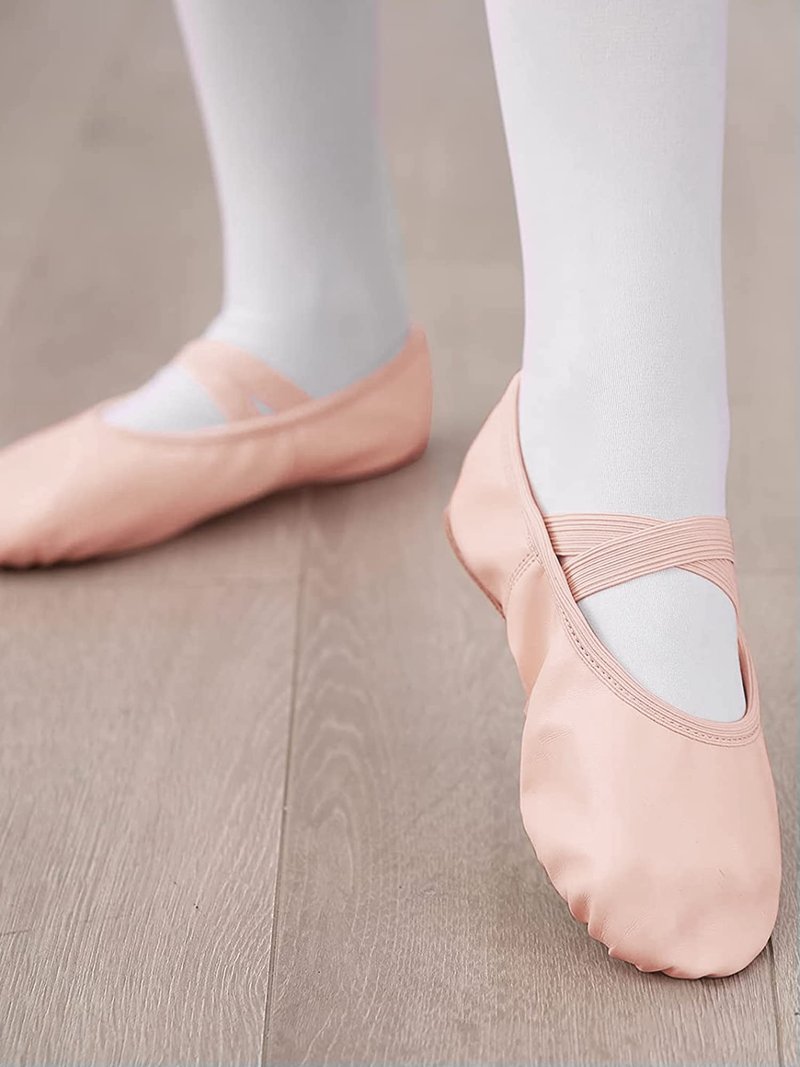 Stelle Ballet Shoes for Girls Dance Slippers Genuine Leather Ballerina Shoes for Toddler/Little Kid/Big Kid(10MT, Ballet Pink No-tie)
